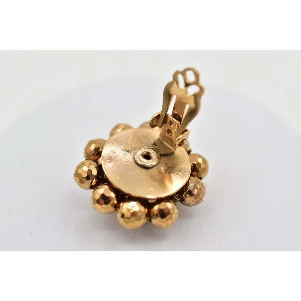 Laguna Vintage Clip On Crystal Earrings Bronze Disco Ball Signed 1950s BinBK